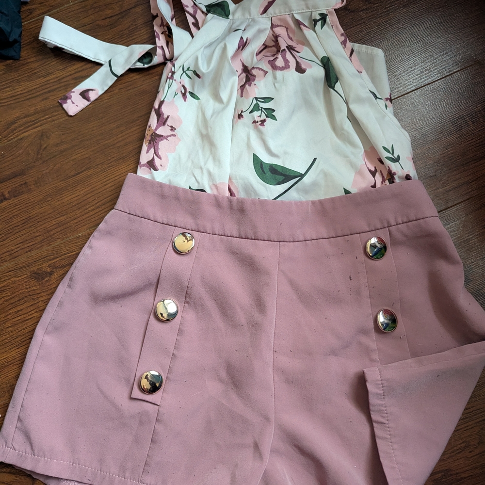 Floral Halter Top and Pink Shorts Set